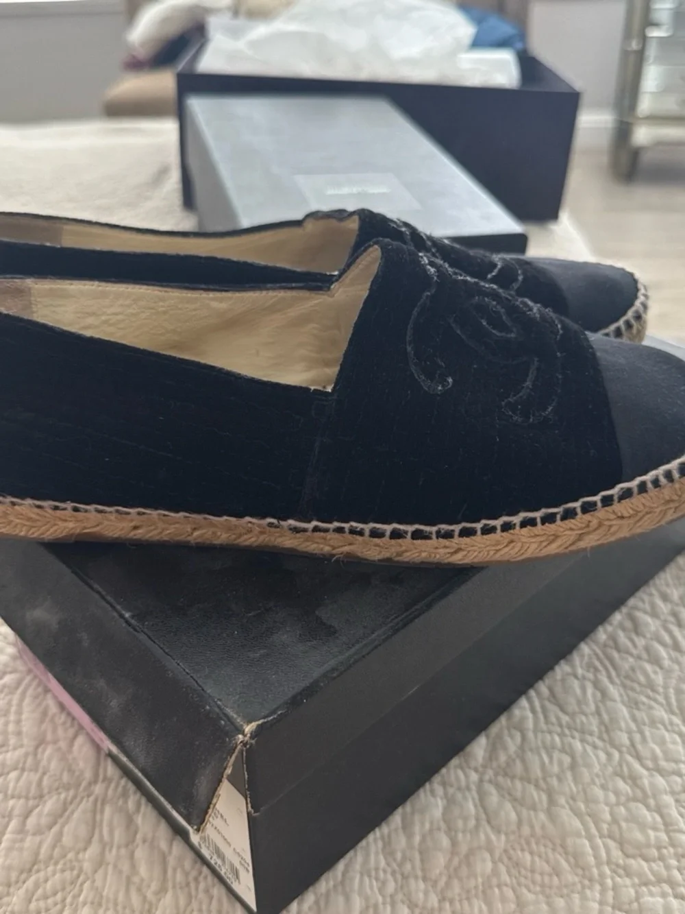 CHANEL Black Velvet & Canvas Espadrilles